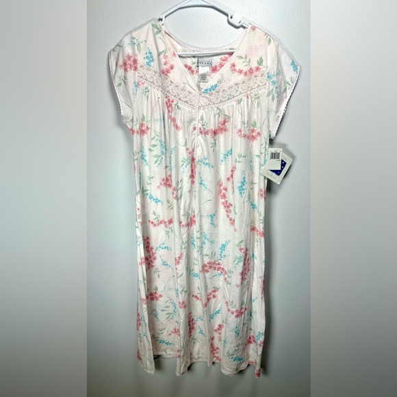 komar Other - Women’s Celestrial Dreams  Floral Lace Nightgown Pink and Blue 100% Cotton Large